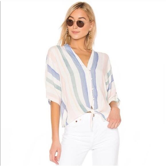 RAILS Thea Top Size Extra Small Pastel Watercolor Stripe Tie Waist Crop Summer
